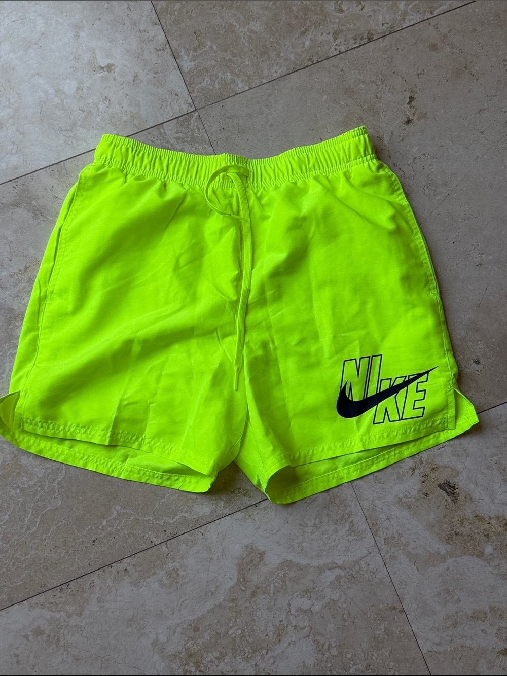 Nike Neon Lime Green Athletic Swim Shorts with Logo